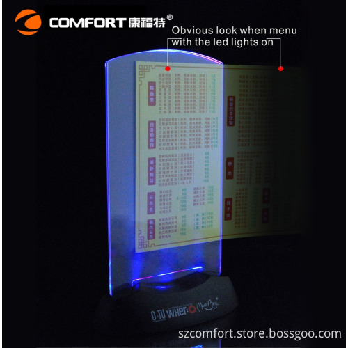 Gold supplier lighted menu holder led table tent